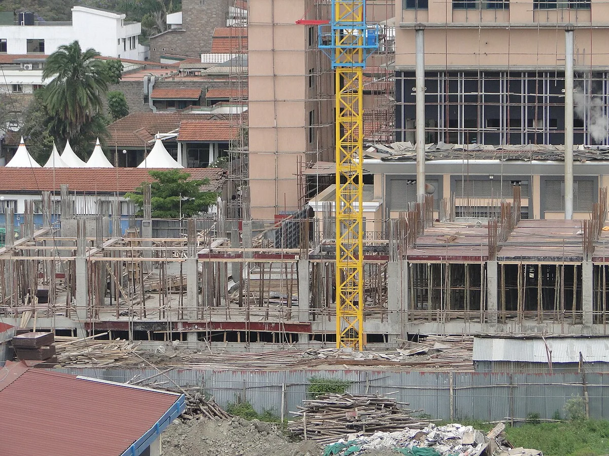 Building construction in Nairobi. Archive photograph; not a compliance assessment of this project.